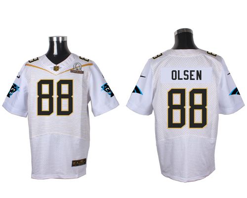 Nike Panthers #88 Greg Olsen White 2016 Pro Bowl Men's Stitched NFL Elite Jersey - Click Image to Close